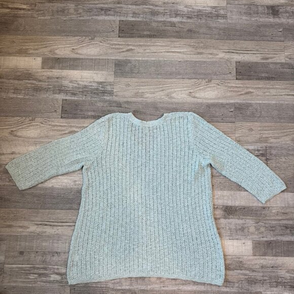 J Jill mint open weave 3/4 sleeve V-neck sweater tunic size large petite G25 - Picture 5 of 5